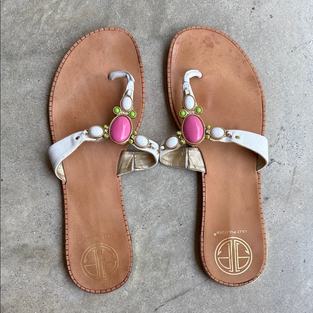 Lilly Pulitzer White and Pink Embellished Sandals